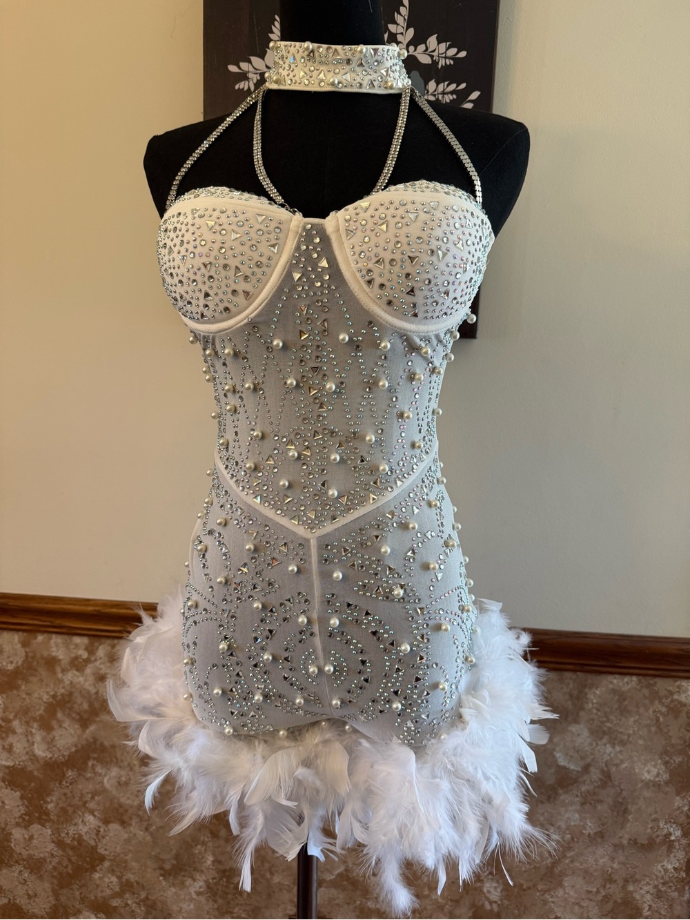 White Embellished Feather Hem Mini romper